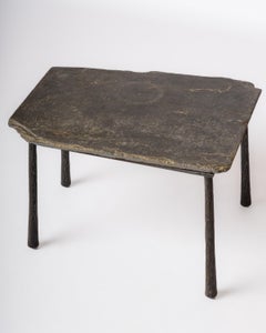 Asymetrical Petite Brutalist Slate & Fer Battu Side Table - France 1970's