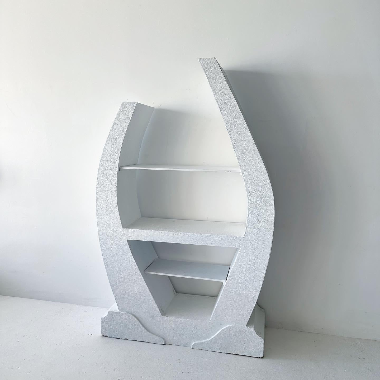 asymetrical postmodern vintage wood and plaster etagere or shelves In Fair Condition For Sale In Los Angeles, CA