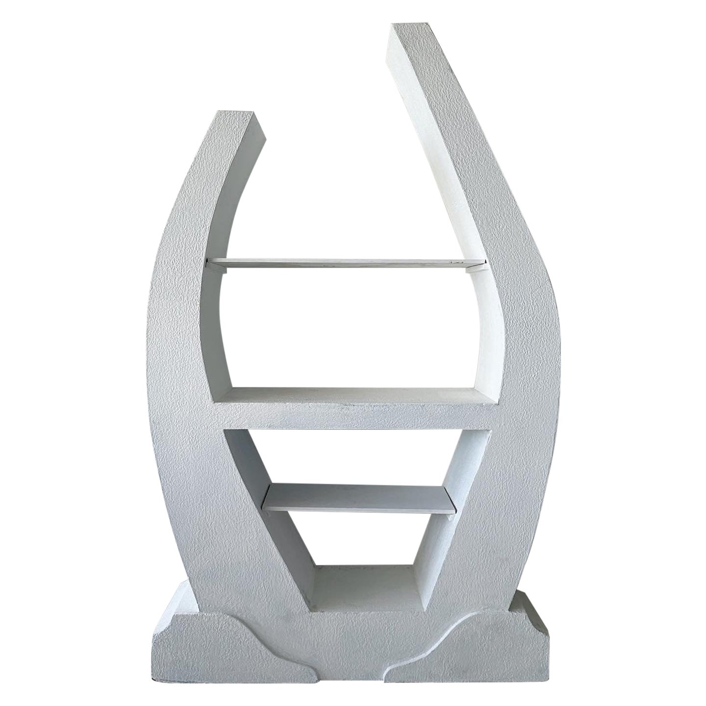 asymetrical postmodern vintage wood and plaster etagere or shelves