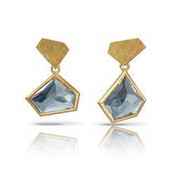 Asymmetric Aquamarine Drop Earrings 18ct Yellow Gold