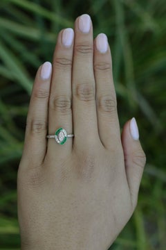 Asymmetric Art Deco Marquise Diamond Emerald Engagement Ring