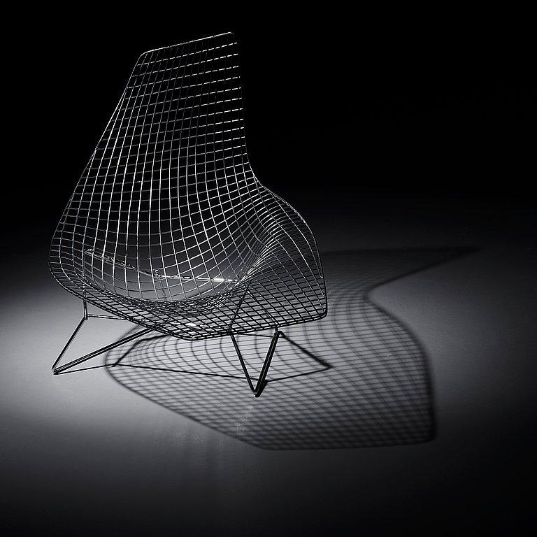 American Asymmetric Chaise with Black Cushion by Harry Bertoia for Knoll, USA.