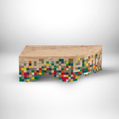 Asymmetric Colorful Hand-Laid Straw Coffee Table with Rare Apple Rind Veneer