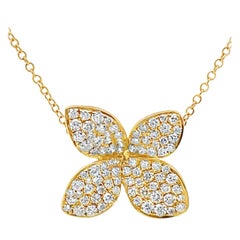Asymmetric Diamond Flower Necklace 0.61 Carats in 18K Yellow Gold 16 Inches