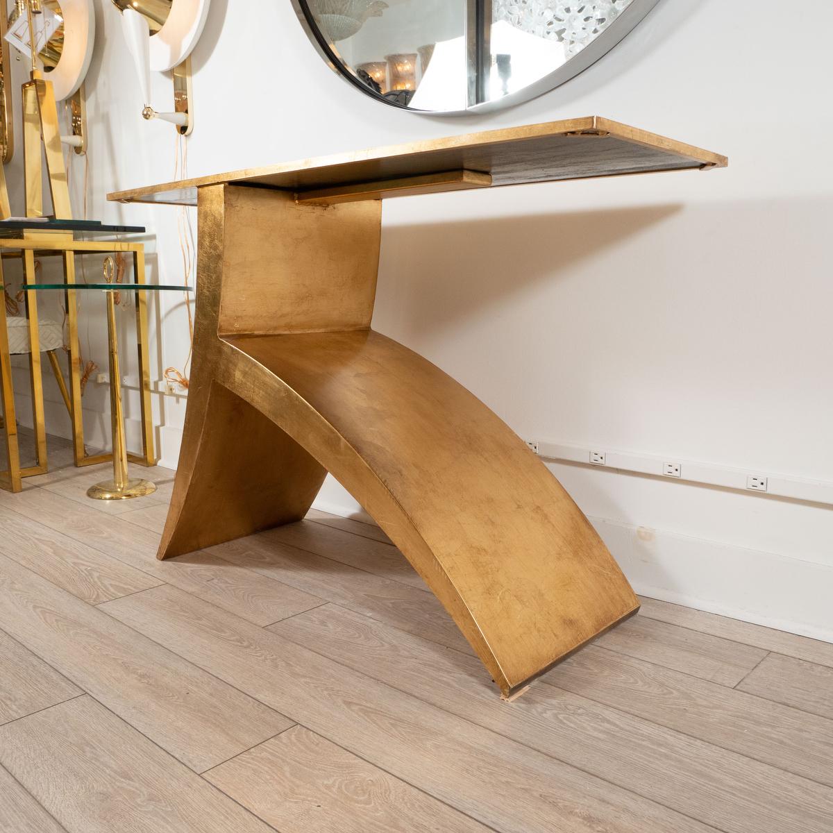 italien Table console asymétrique en métal doré en vente