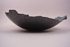 Asymmetric Grey Stoneware Bowl with Black Metallic Glaze