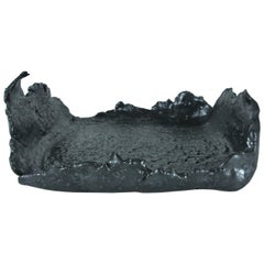 Asymmetric Grey Stoneware Tray with Black Glaze