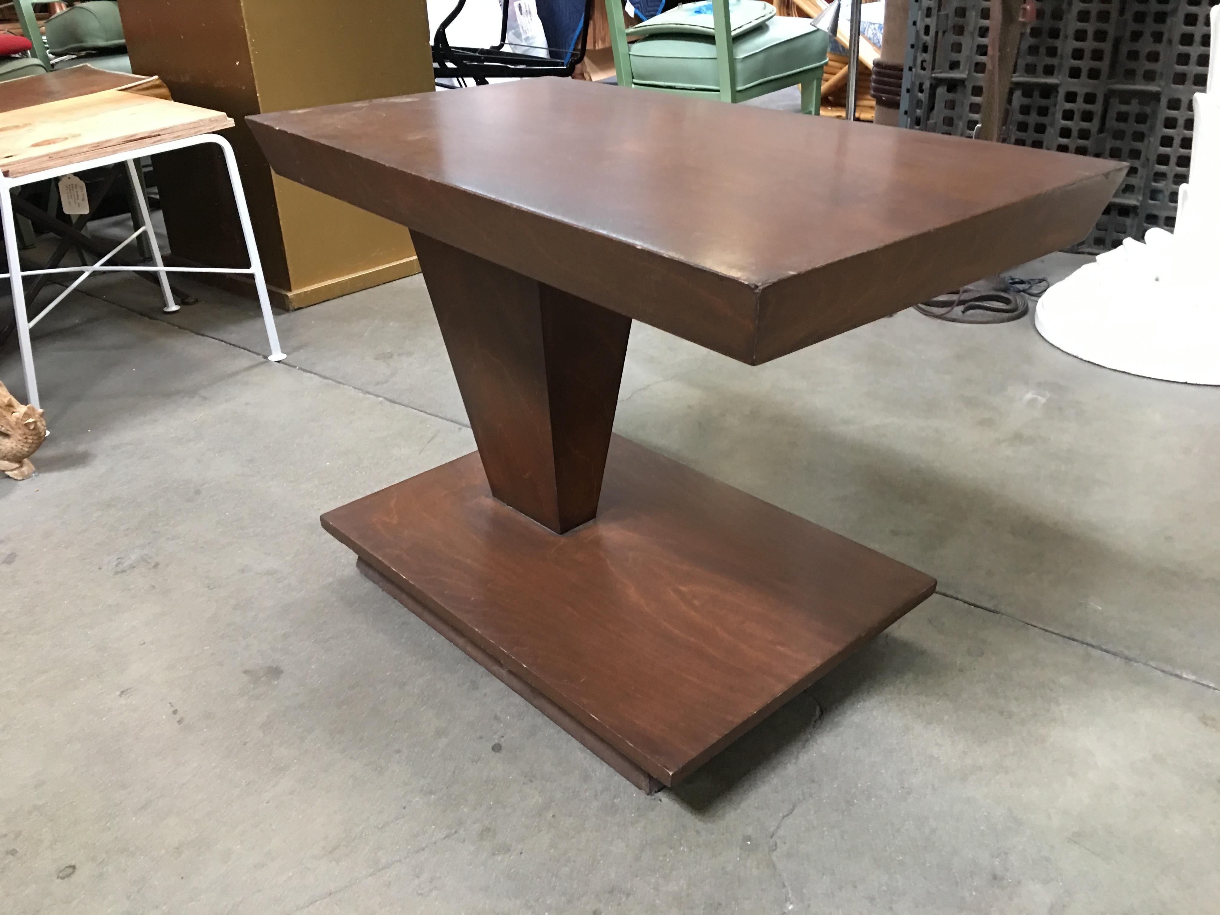American Asymmetric Midcentury Walnut Side Table, Pair