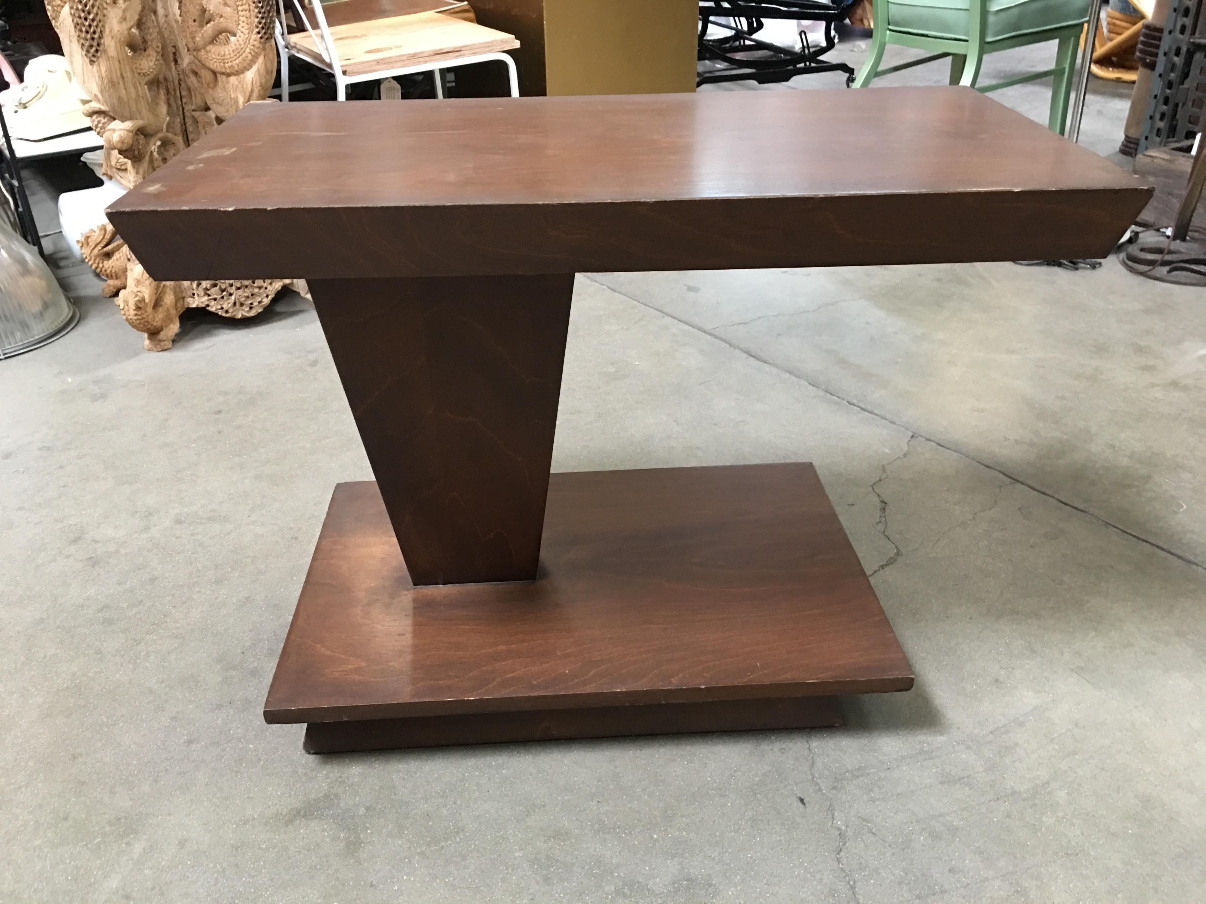 Mid-20th Century Asymmetric Midcentury Walnut Side Table, Pair