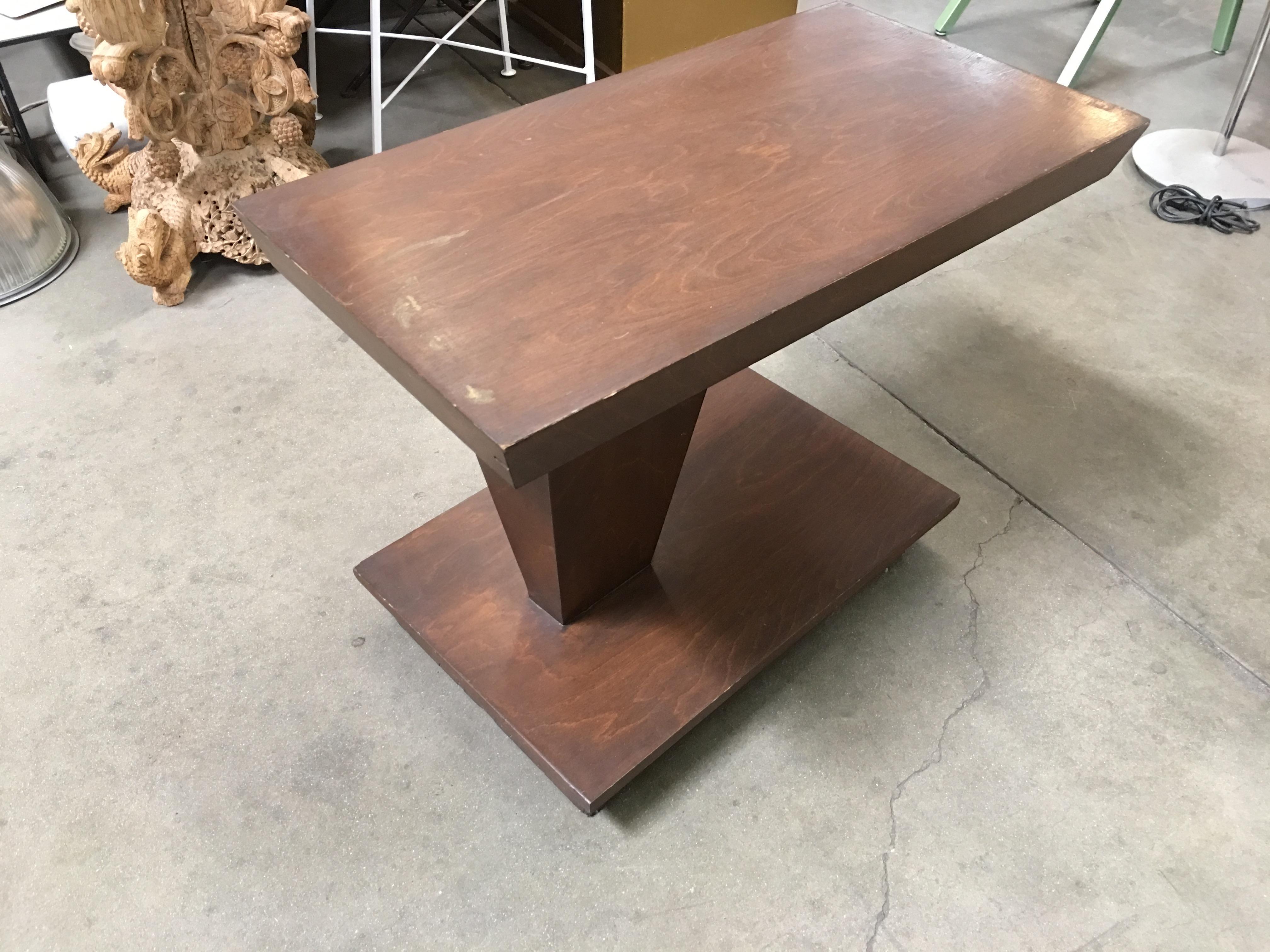 Asymmetric Midcentury Walnut Side Table, Pair 1