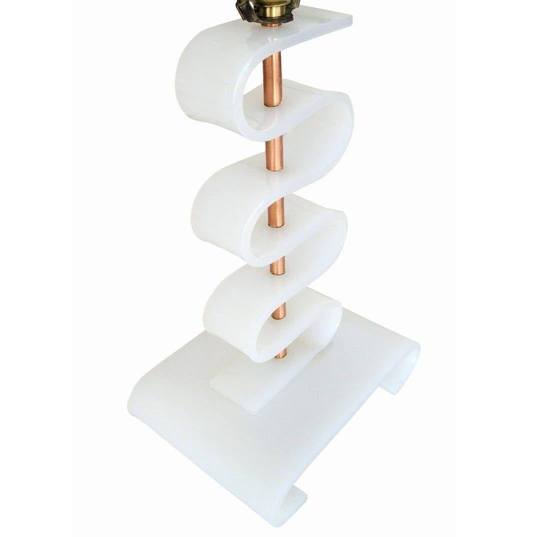 American Asymmetric Midcentury Era Acrylic and Brass Table Lamp For Sale