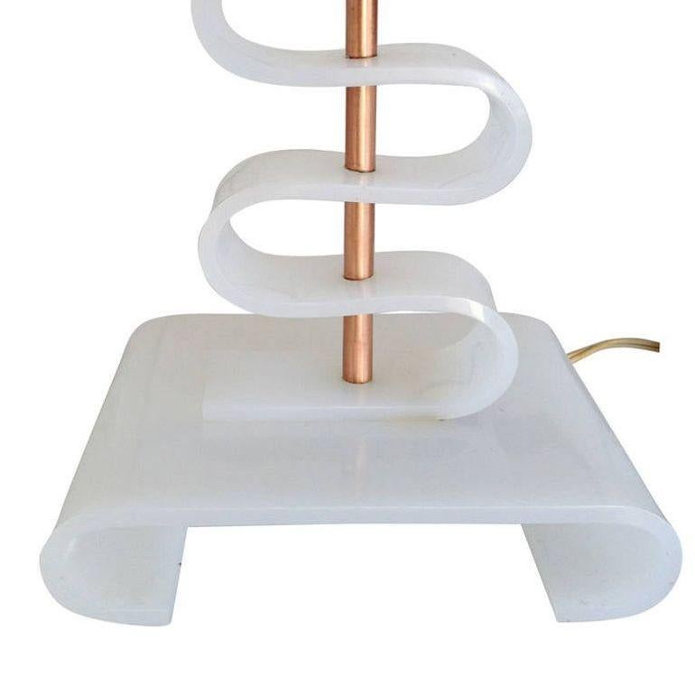 Mid-20th Century Asymmetric Midcentury Era Acrylic and Brass Table Lamp For Sale