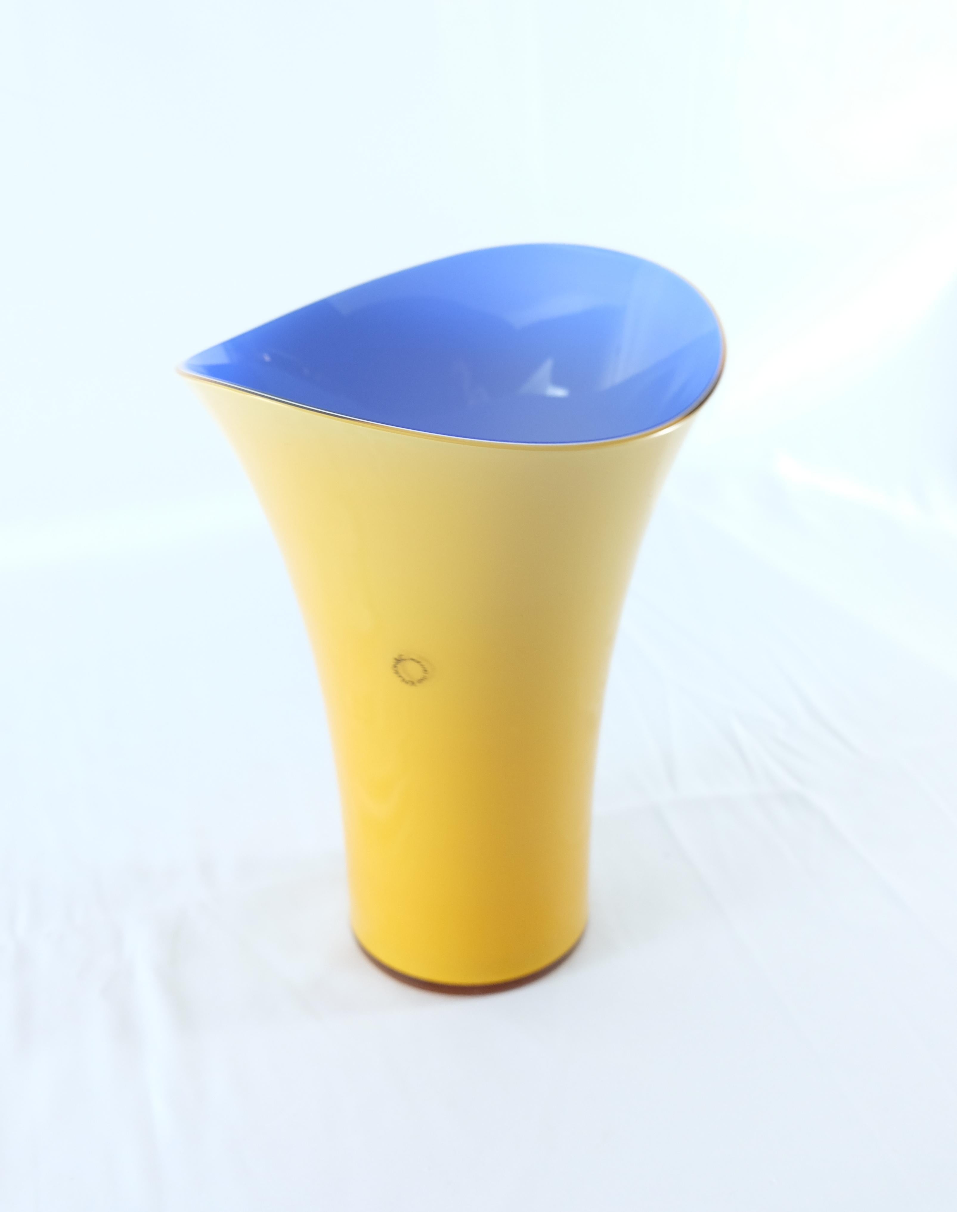 Italian Asymmetric Murano Glass Vase by V. Nason & C., Italy, Blue and Yellow For Sale