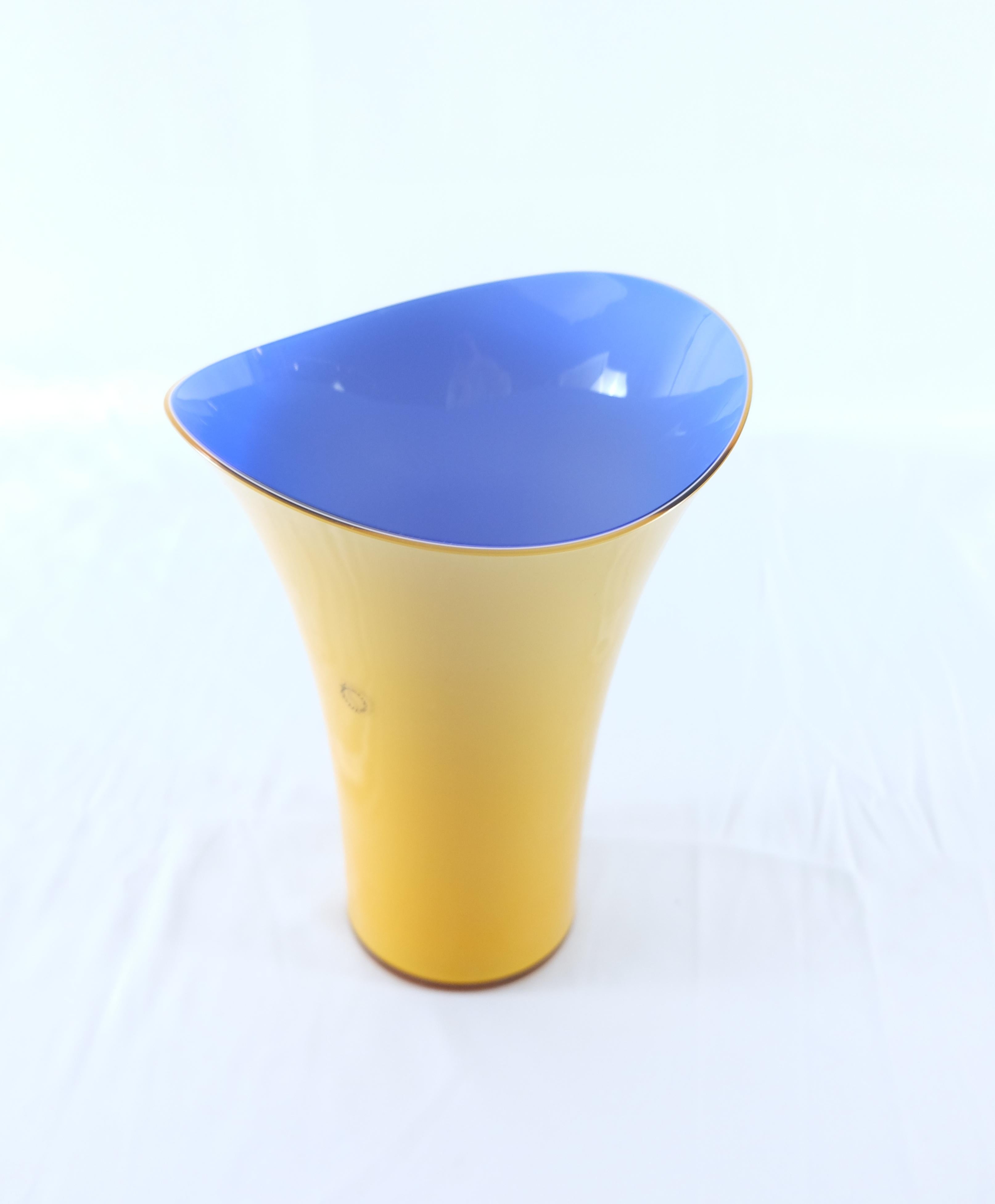 Asymmetric Murano Glass Vase by V. Nason & C., Italy, Blue and Yellow In Excellent Condition For Sale In Miami, FL