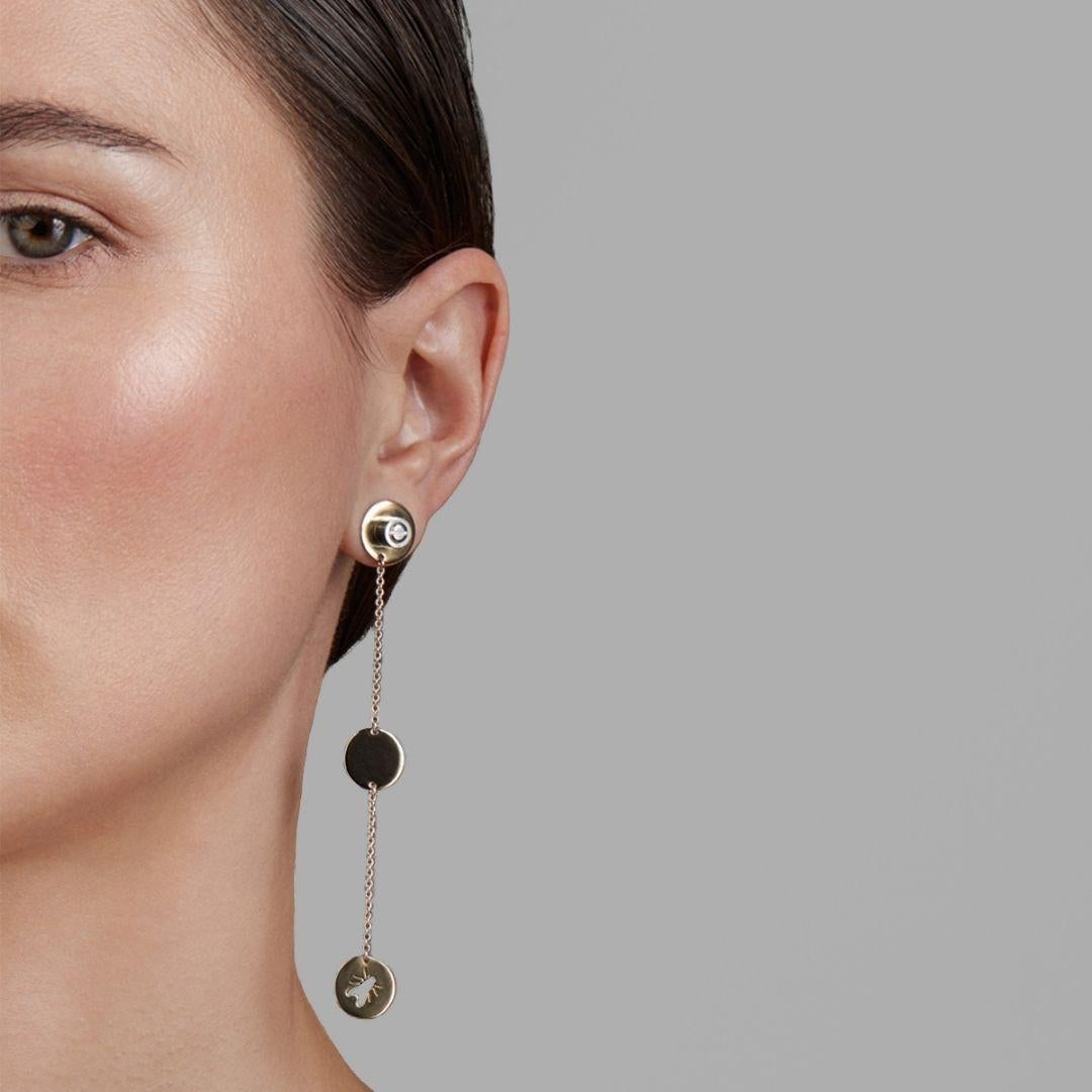 Women's or Men's Asymmetric Pair of Gold Chain Earring, 18k & Steel Stud Earring For Sale