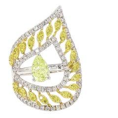 Asymmetrischer Birnen-Diamantring aus massivem 18-karätigem Gold (zertifiziert)