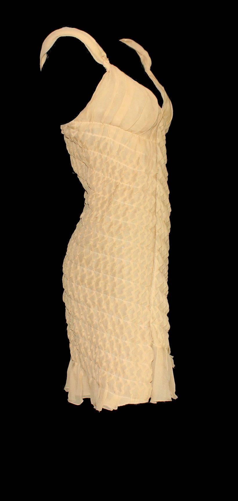Beige Asymmetric Prada 3D Draped Chiffon Silk Fairy Dress