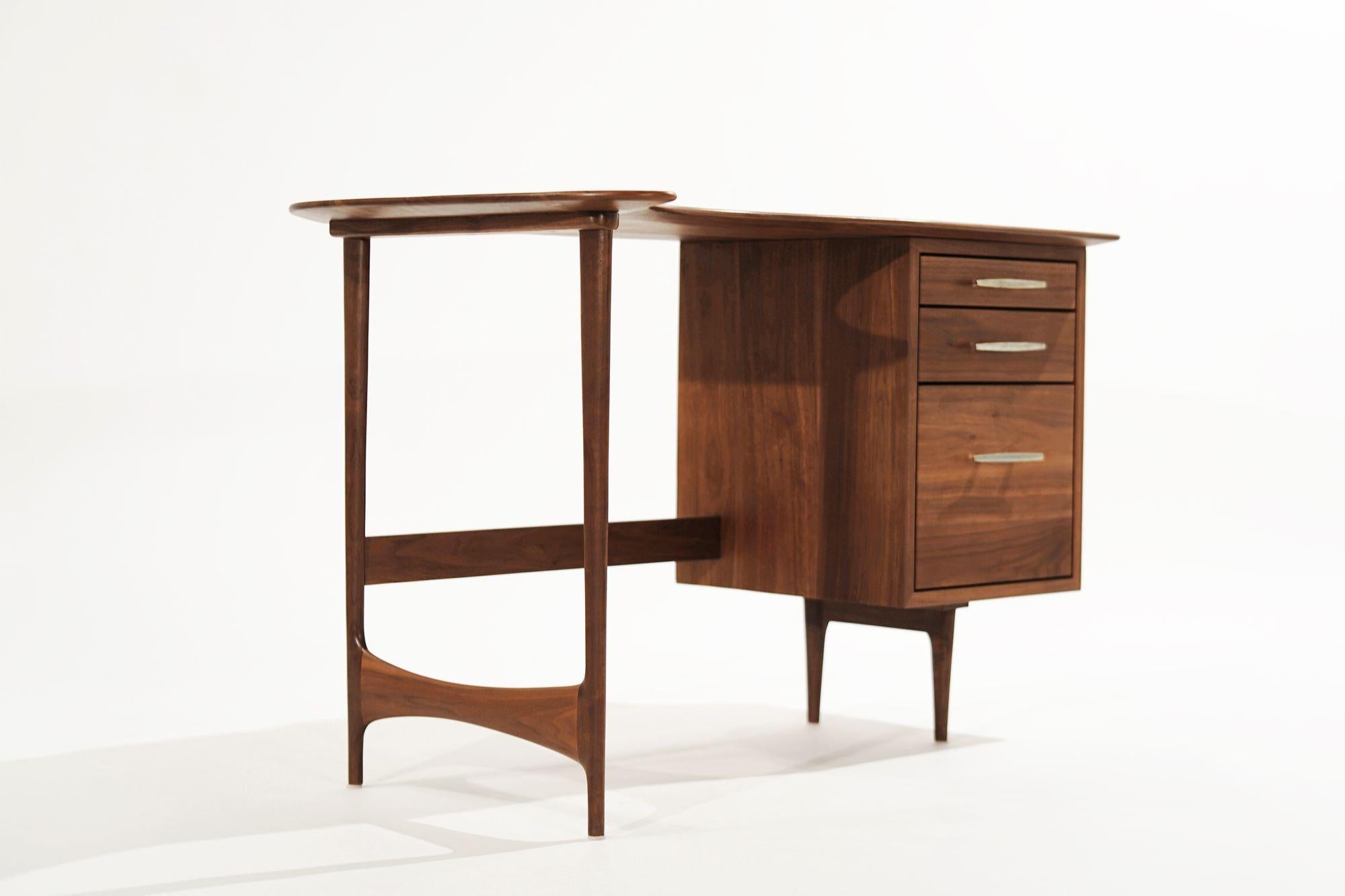 Danish Asymmetric Scandinavian-Modern Walnut Desk, C. 1950s