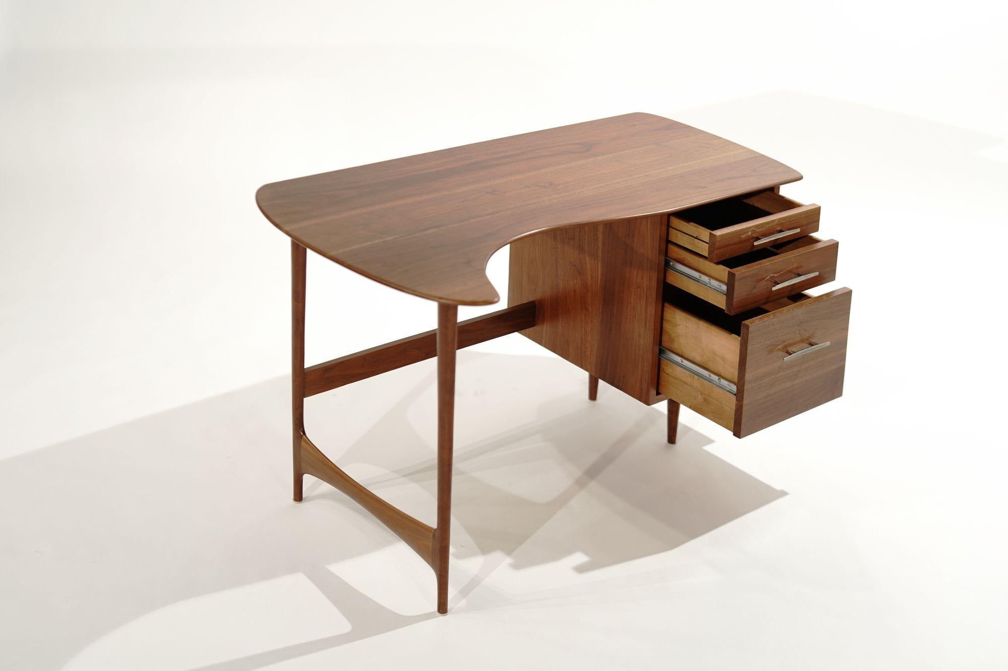 20th Century Asymmetric Scandinavian-Modern Walnut Desk, C. 1950s