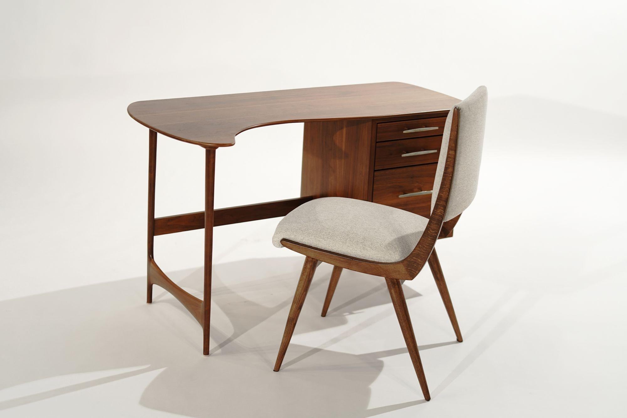 Asymmetric Scandinavian-Modern Walnut Desk, C. 1950s 1