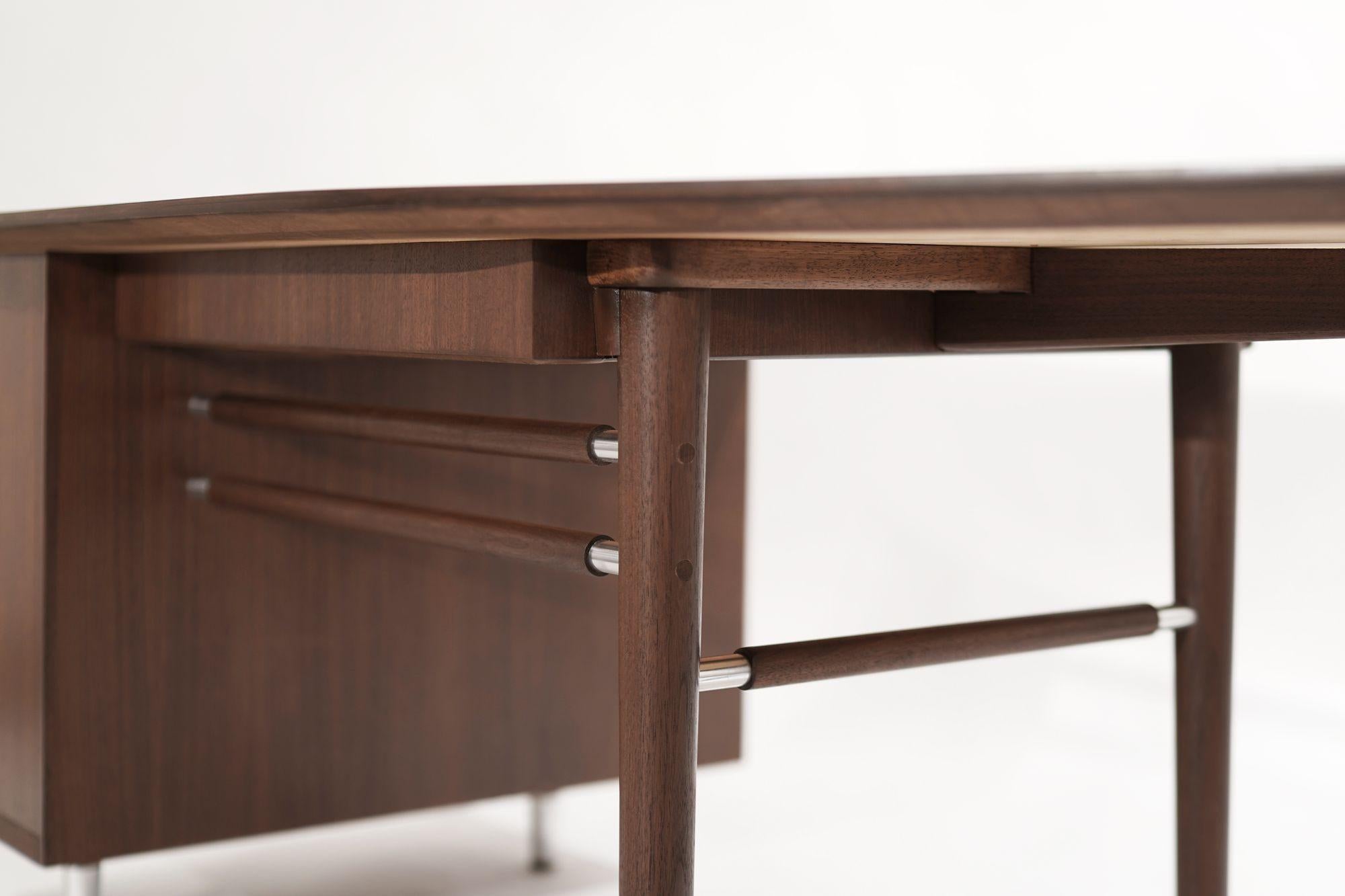 Asymmetric Walnut Desk w/ Nickel Accents, C. 1950s For Sale 5