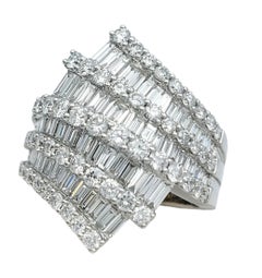 Asymmetric Wide 9 Row Multi Diamond Band Ring in 18 Karat White Gold