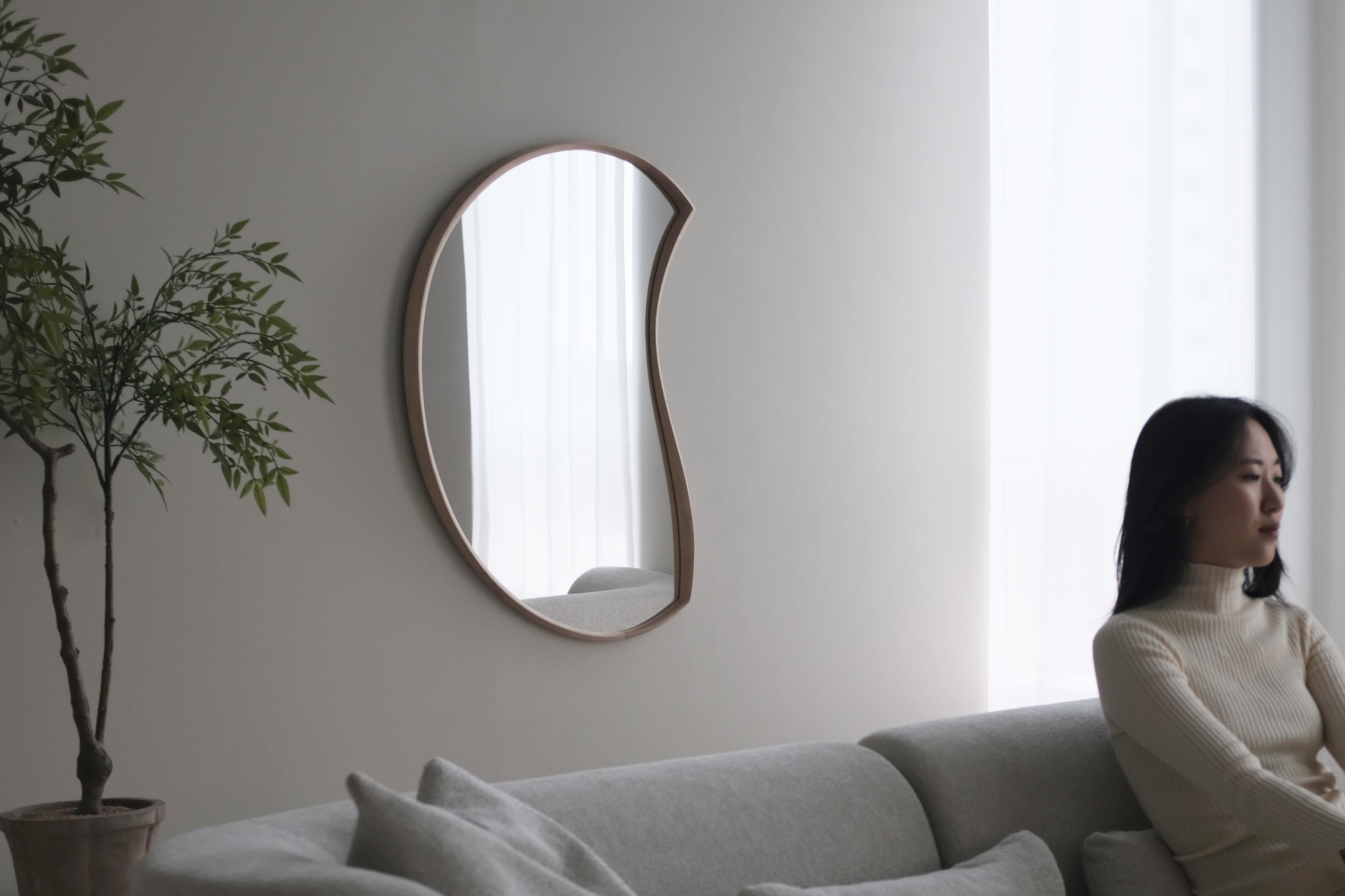Korean Asymmetric Wood Mirror, Organic Moon Wall Mirror (Medium) by Soo Joo  For Sale