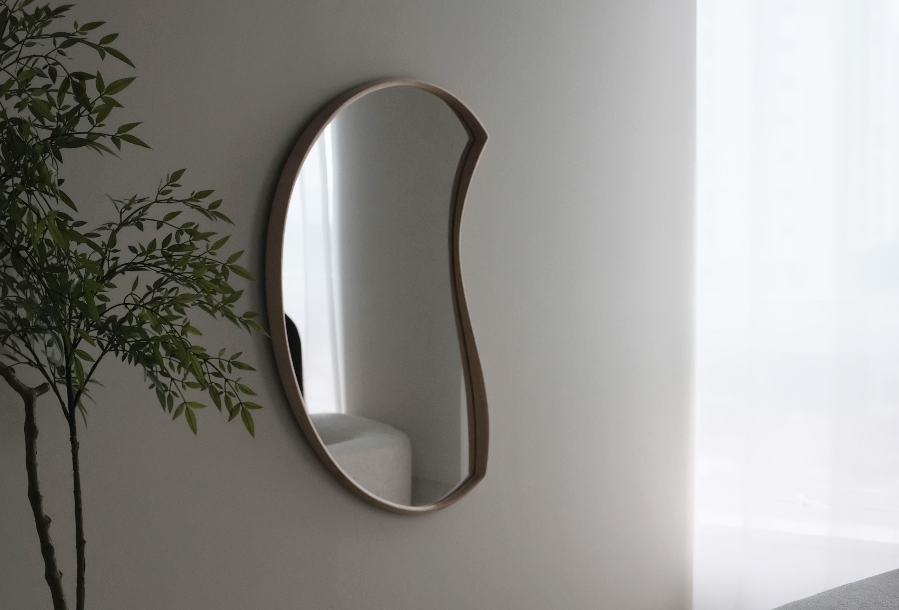 Hand-Carved Asymmetric Wood Mirror, Organic Moon Wall Mirror (Medium) by Soo Joo  For Sale