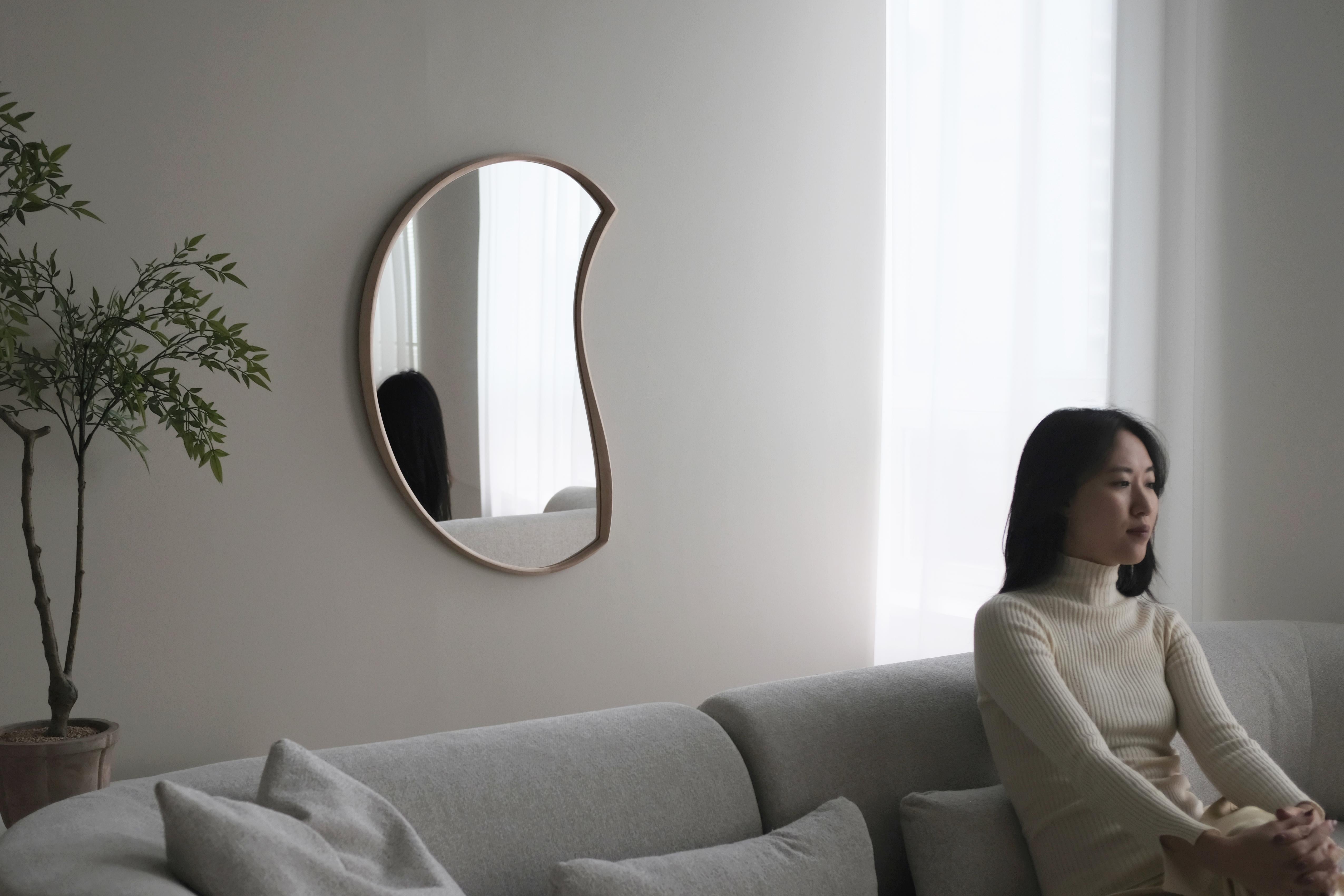 Contemporary Asymmetric Wood Mirror, Organic Moon Wall Mirror (Medium) by Soo Joo  For Sale