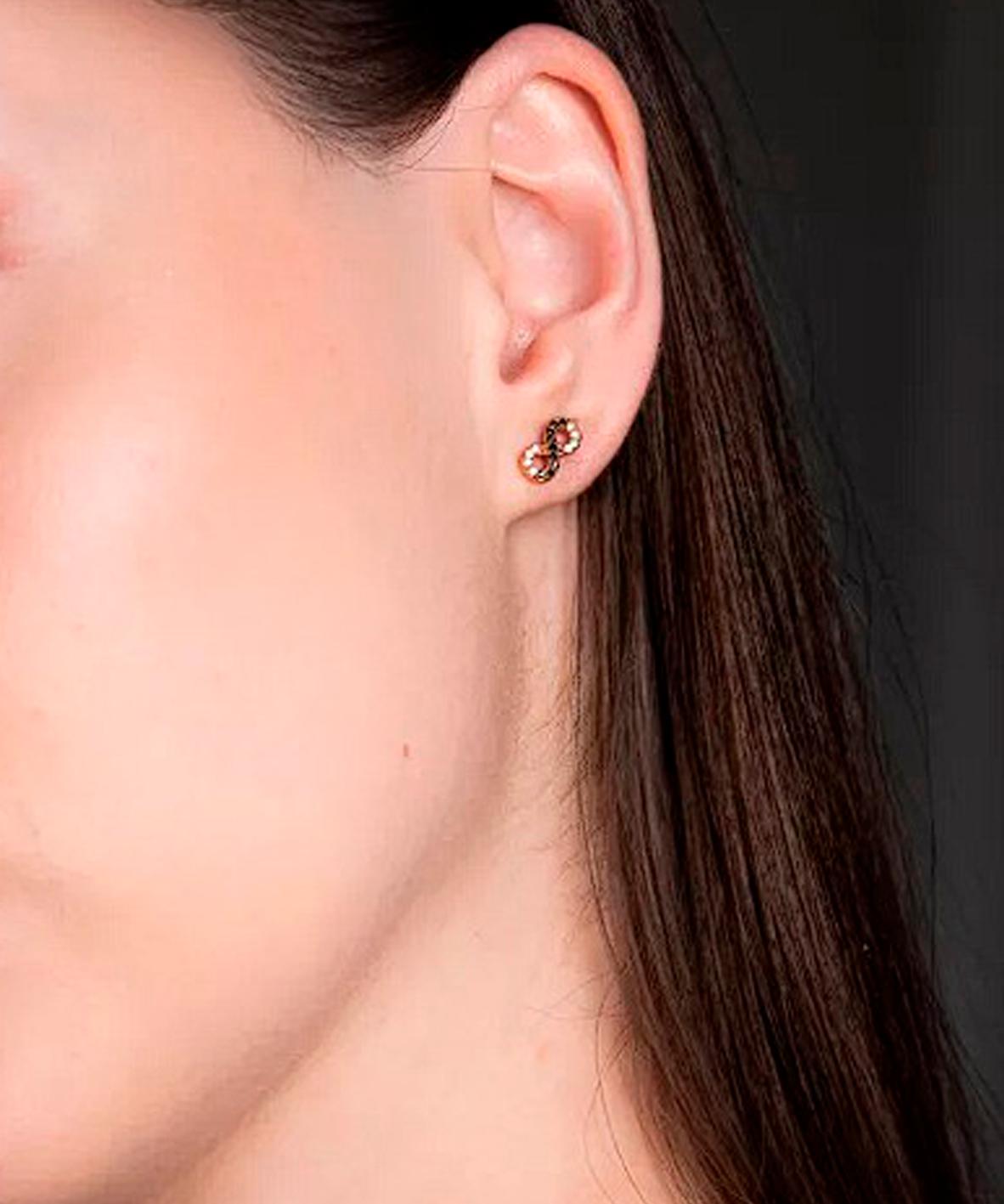 Modern Asymmetric Yin Yang Earrings studs in 14k gold.  For Sale
