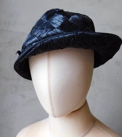 Asymmetrical 1940's Vintage Black Raffia Straw Hat