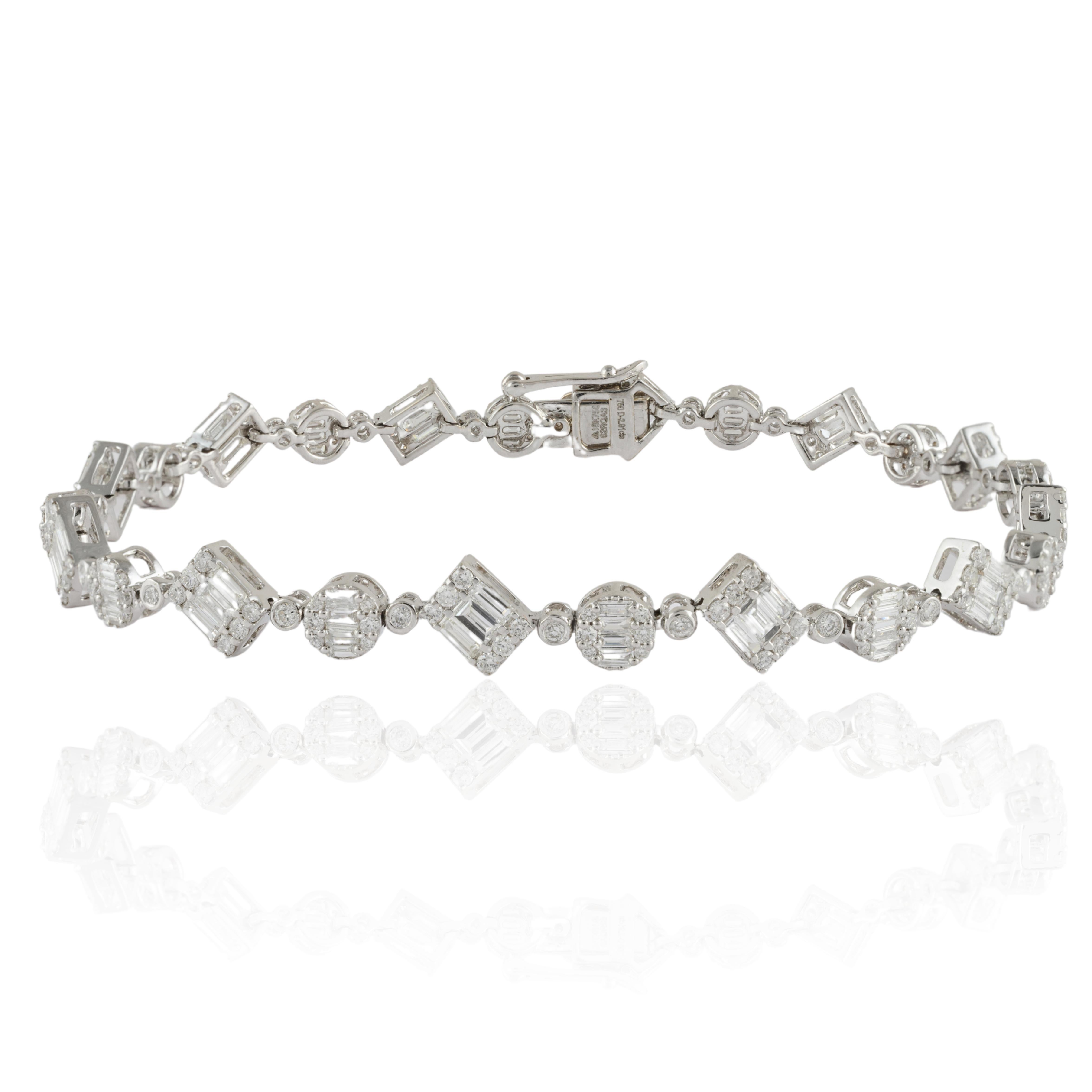 Mixed Cut Asymmetrical 2.91 Carat Diamond Bracelet Made in 18kt Solid White Gold For Sale