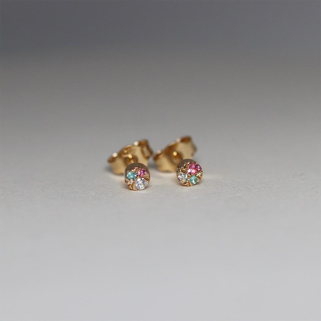 Boucles d'oreilles asymétriques 4 mm diamant Spinel Paraiba Tourmaine Stack Side en vente 4