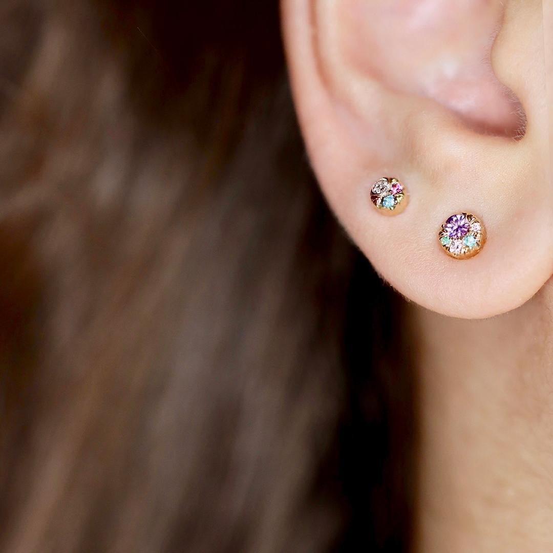 Boucles d'oreilles asymétriques 4 mm diamant Spinel Paraiba Tourmaine Stack Side en vente 5