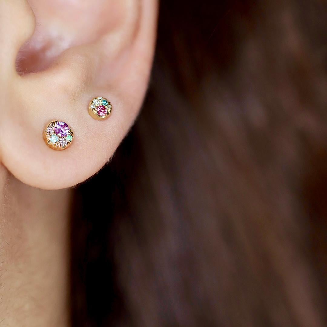Boucles d'oreilles asymétriques 4 mm diamant Spinel Paraiba Tourmaine Stack Side en vente 6