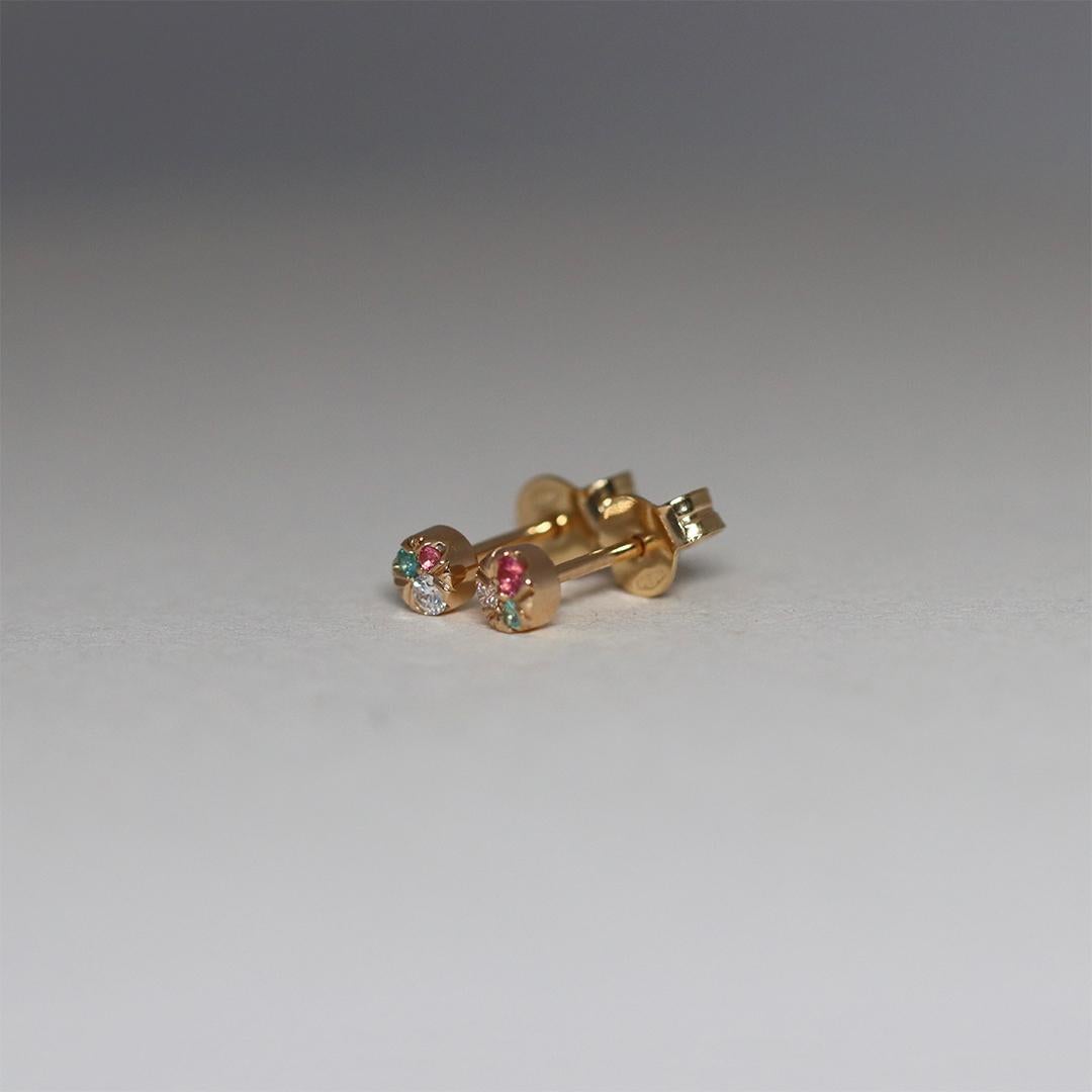 Taille brillant Boucles d'oreilles asymétriques 4 mm diamant Spinel Paraiba Tourmaine Stack Side en vente