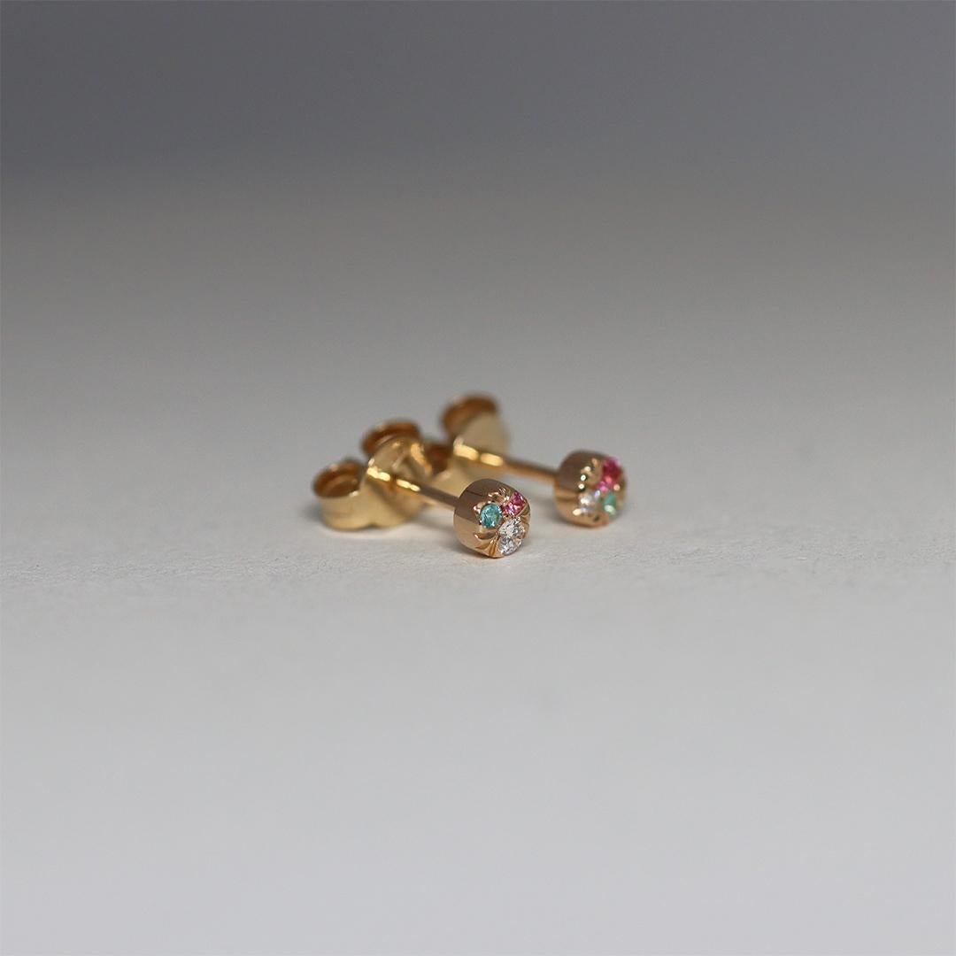 Boucles d'oreilles asymétriques 4 mm diamant Spinel Paraiba Tourmaine Stack Side en vente 3