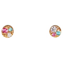 Orecchini asimmetrici con diamante Spinello Paraiba Tourmaine, 4 mm, con pila laterale