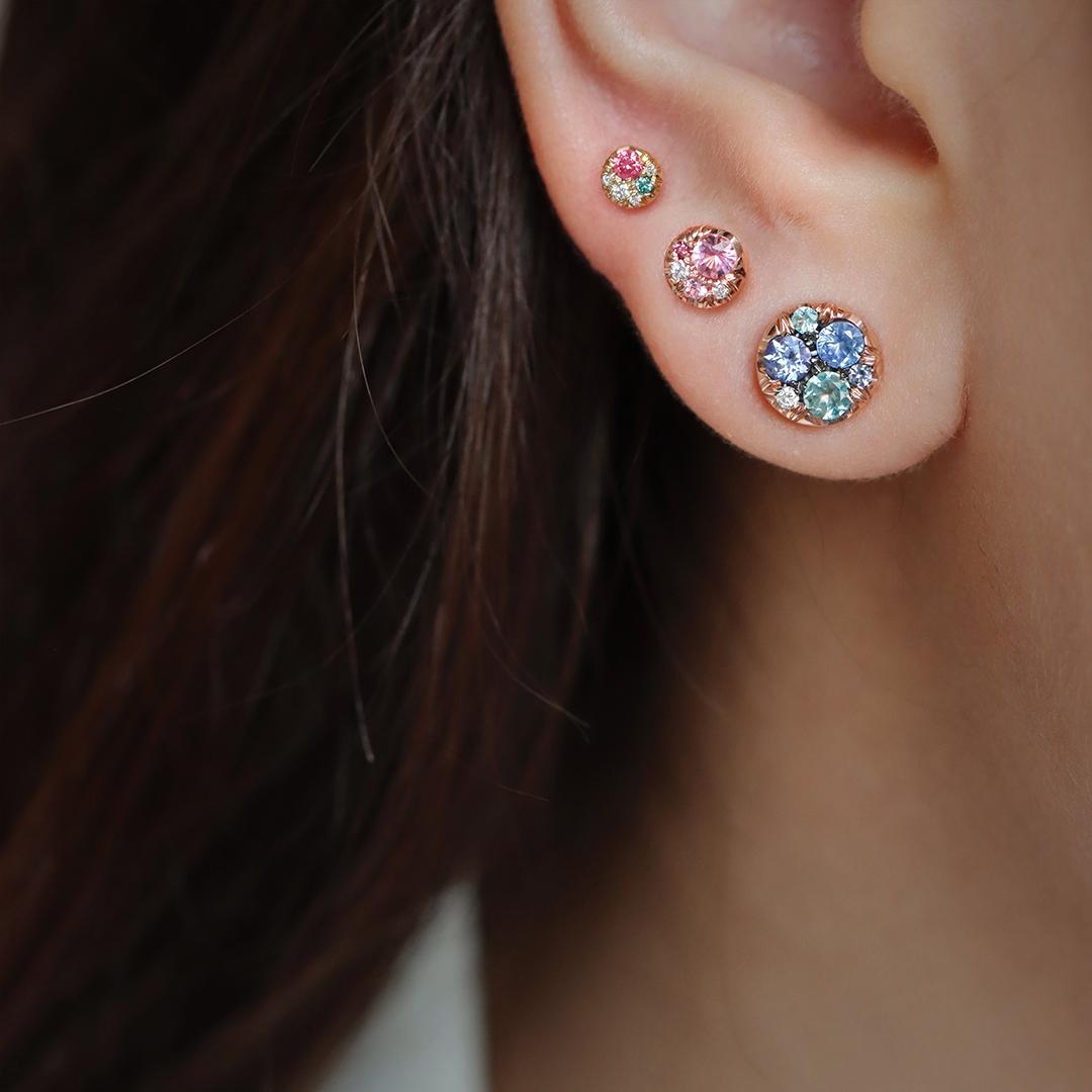 Asymmetrische 4 mm Gelbgold Diamant Spinell Mini Stack Side Ohrstecker im Angebot 3