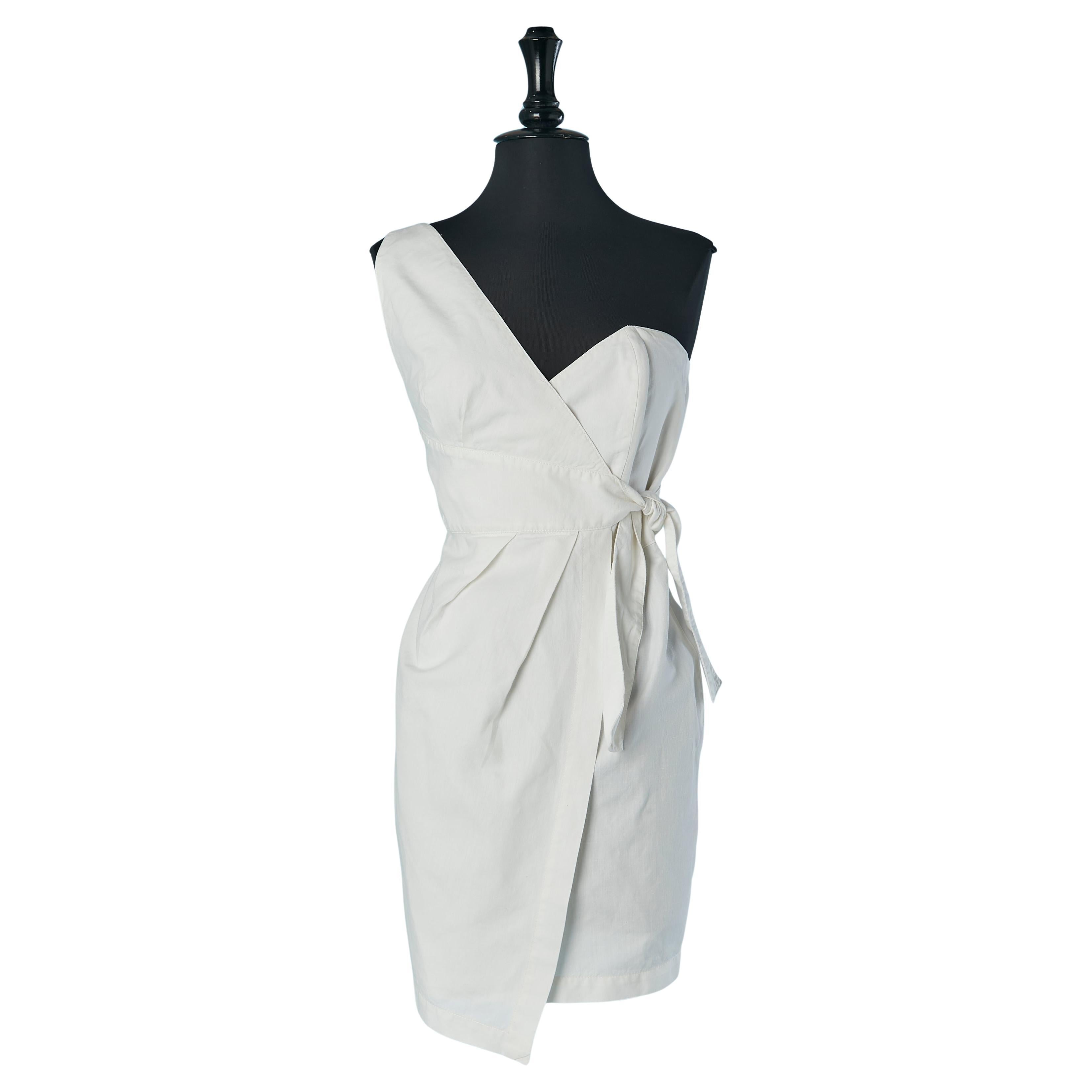 Asymmetrical and wrapped white cotton dress Thierry Mugler Jeans For Sale