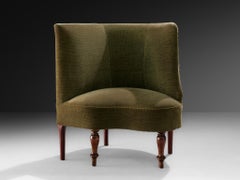 Asymmetrical Art Deco Lounge Chair in Wood and Green Fabric