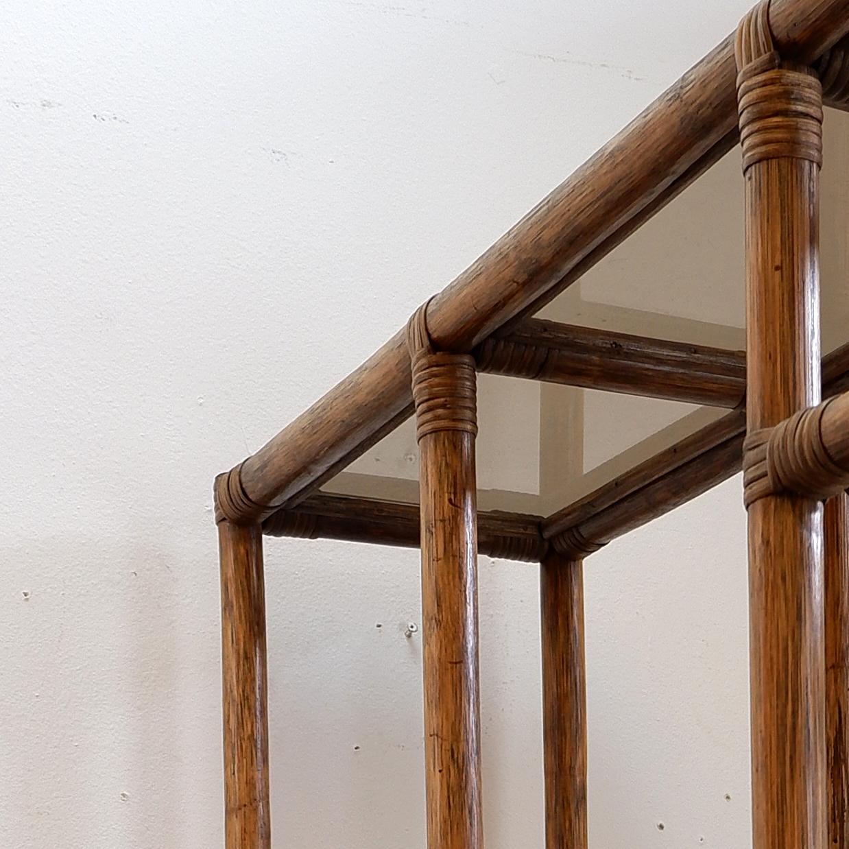 Asymmetrical bamboo and smoked glass shelf - 1970s For Sale 5