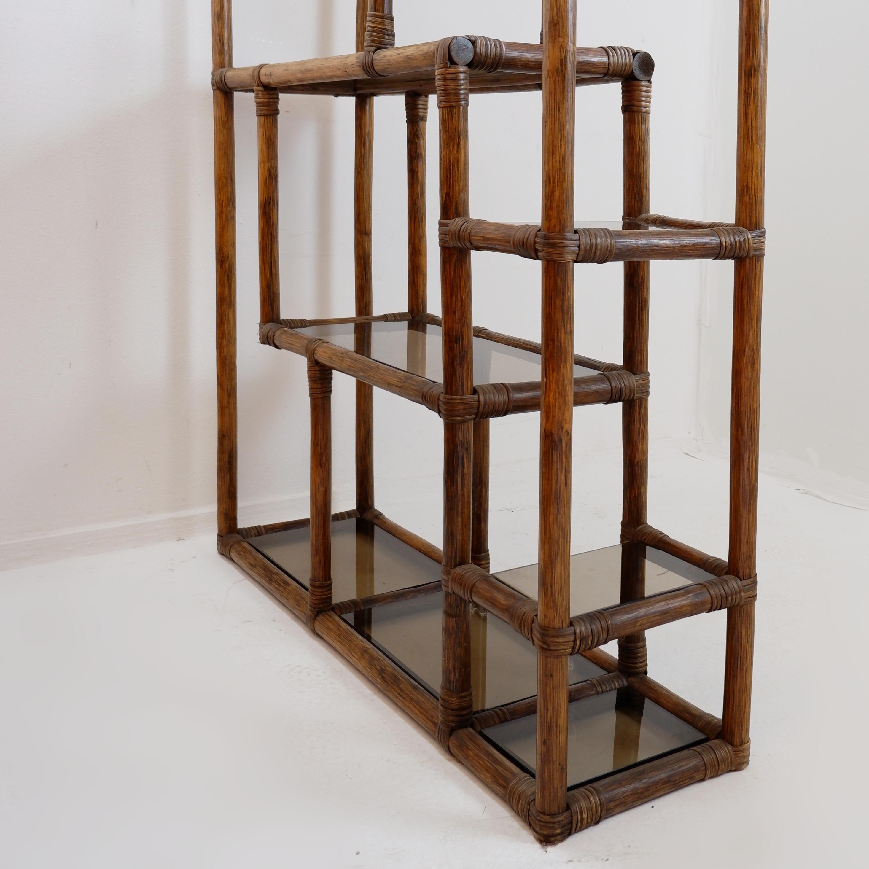 Asymmetrical bamboo and smoked glass shelf - 1970s For Sale 6