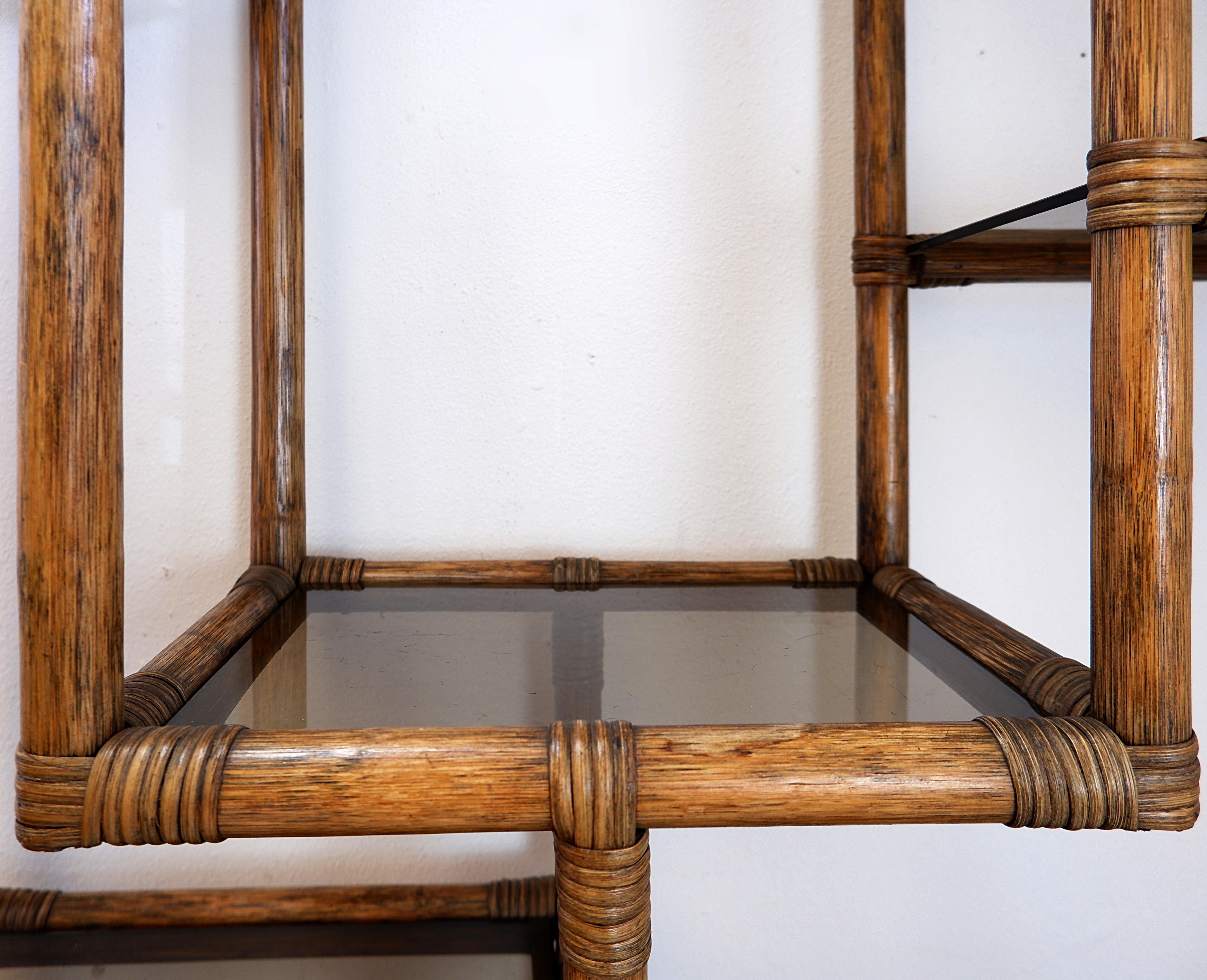 Asymmetrical bamboo and smoked glass shelf - 1970s For Sale 8