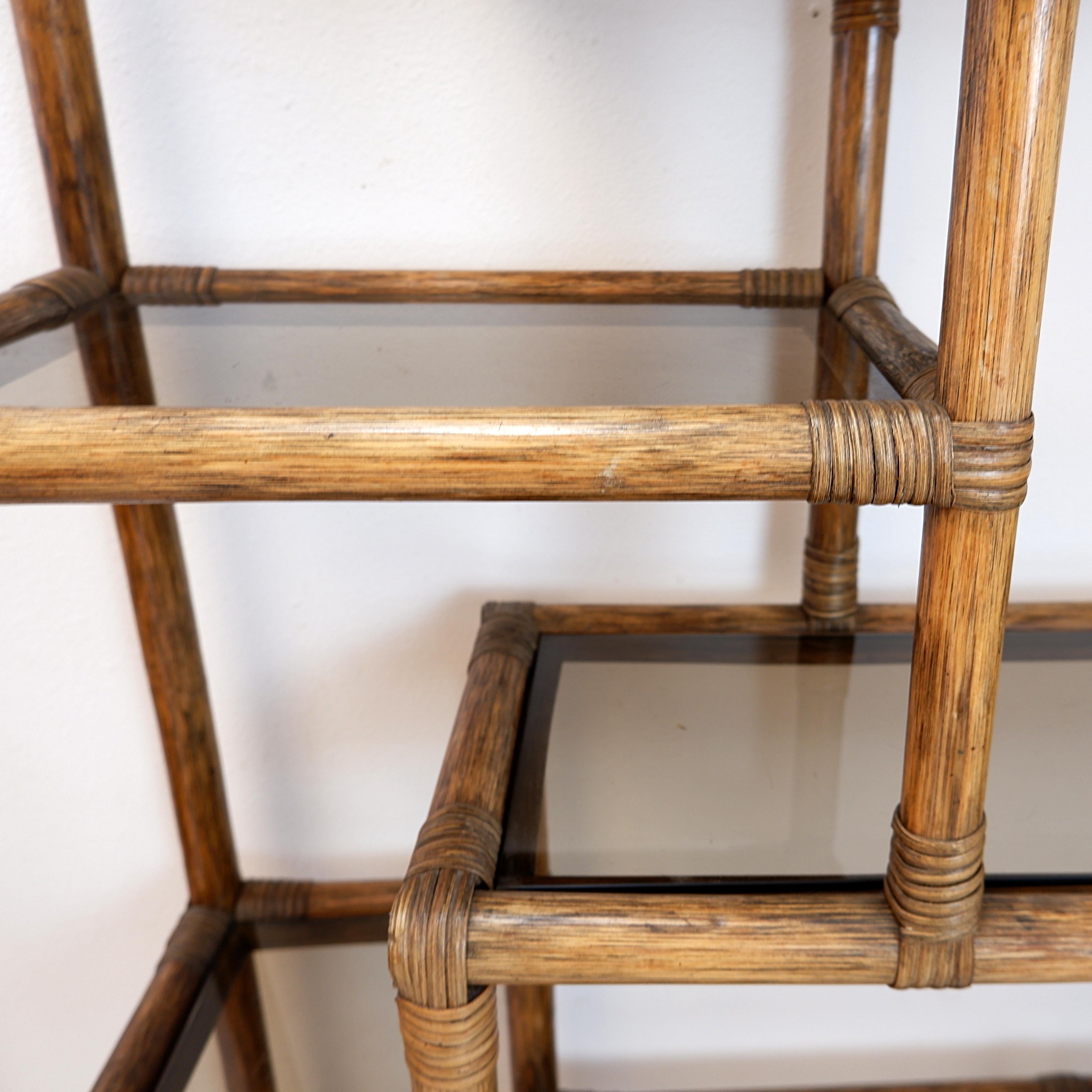Asymmetrical bamboo and smoked glass shelf - 1970s For Sale 9