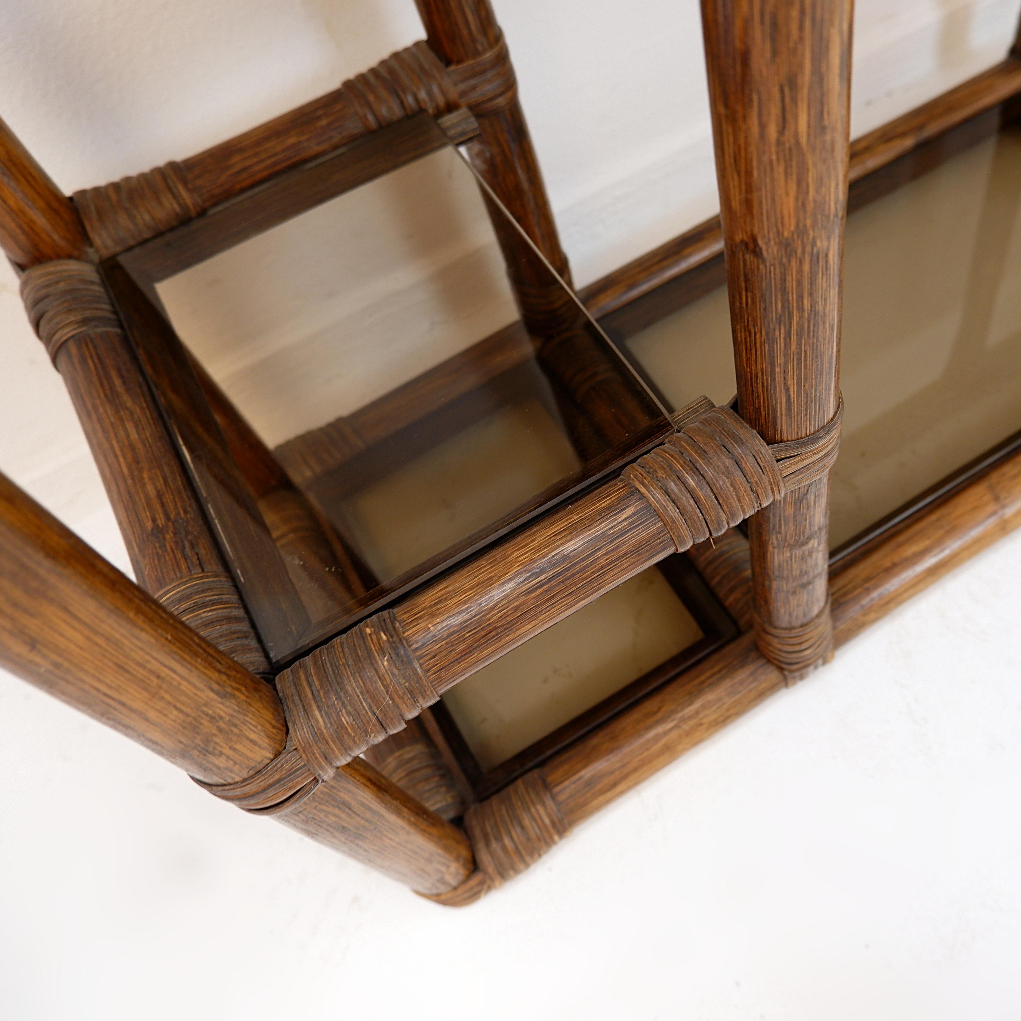 Asymmetrical bamboo and smoked glass shelf - 1970s For Sale 10