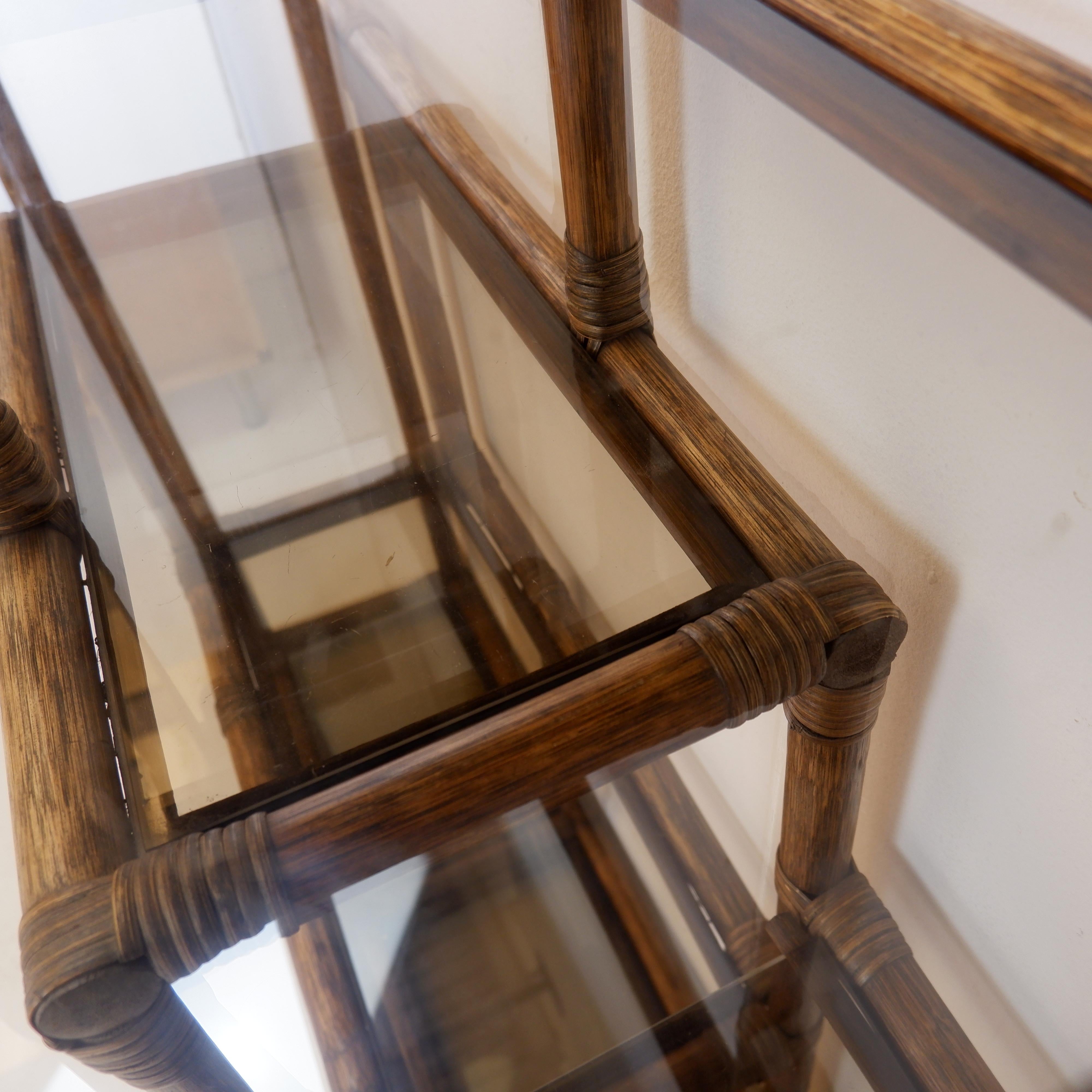 Asymmetrical bamboo and smoked glass shelf - 1970s For Sale 1