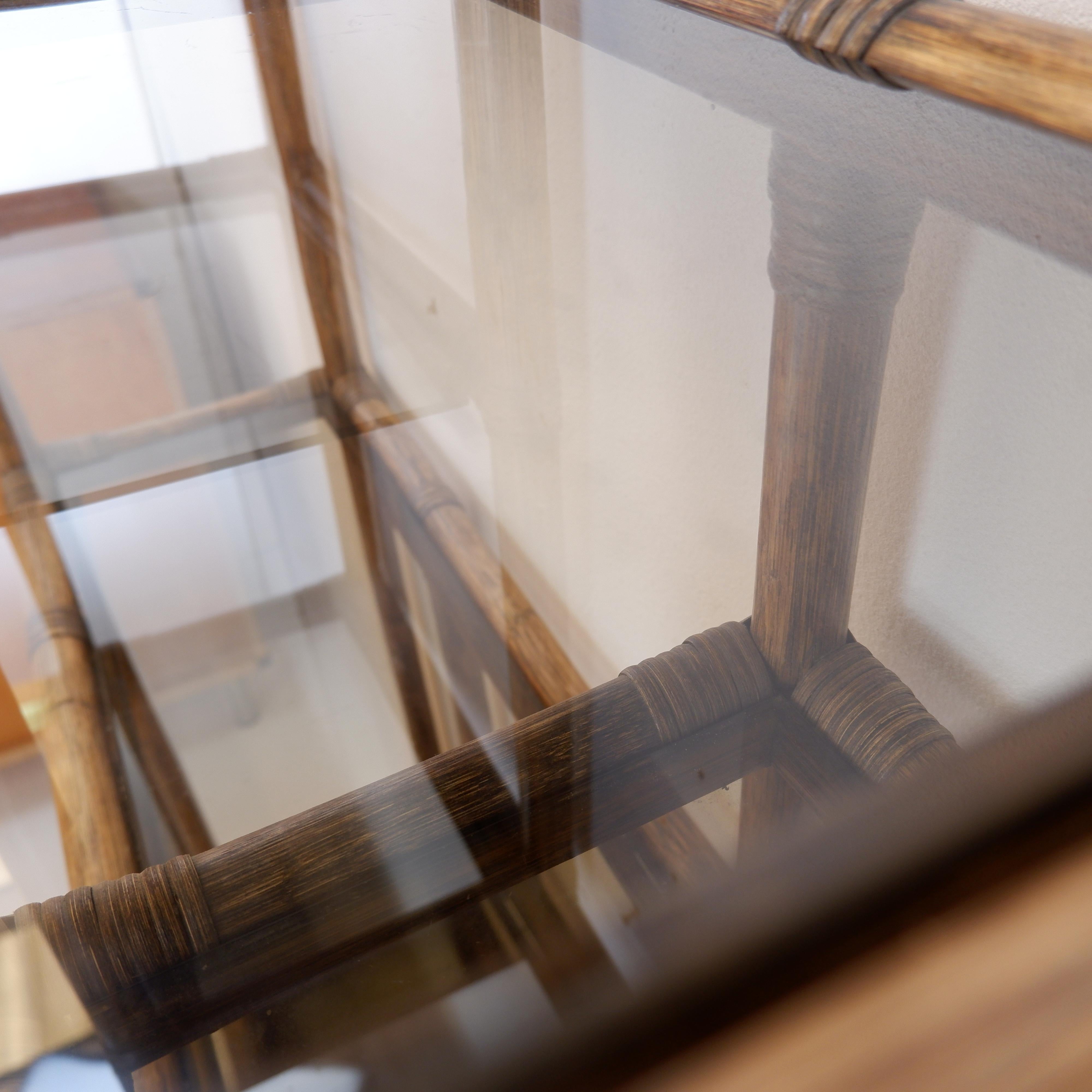 Asymmetrical bamboo and smoked glass shelf - 1970s For Sale 2