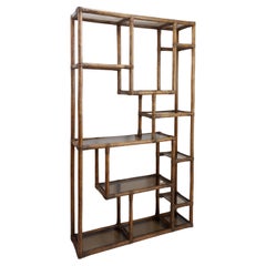 Asymmetrical bamboo and smoked glass shelf - 1970s