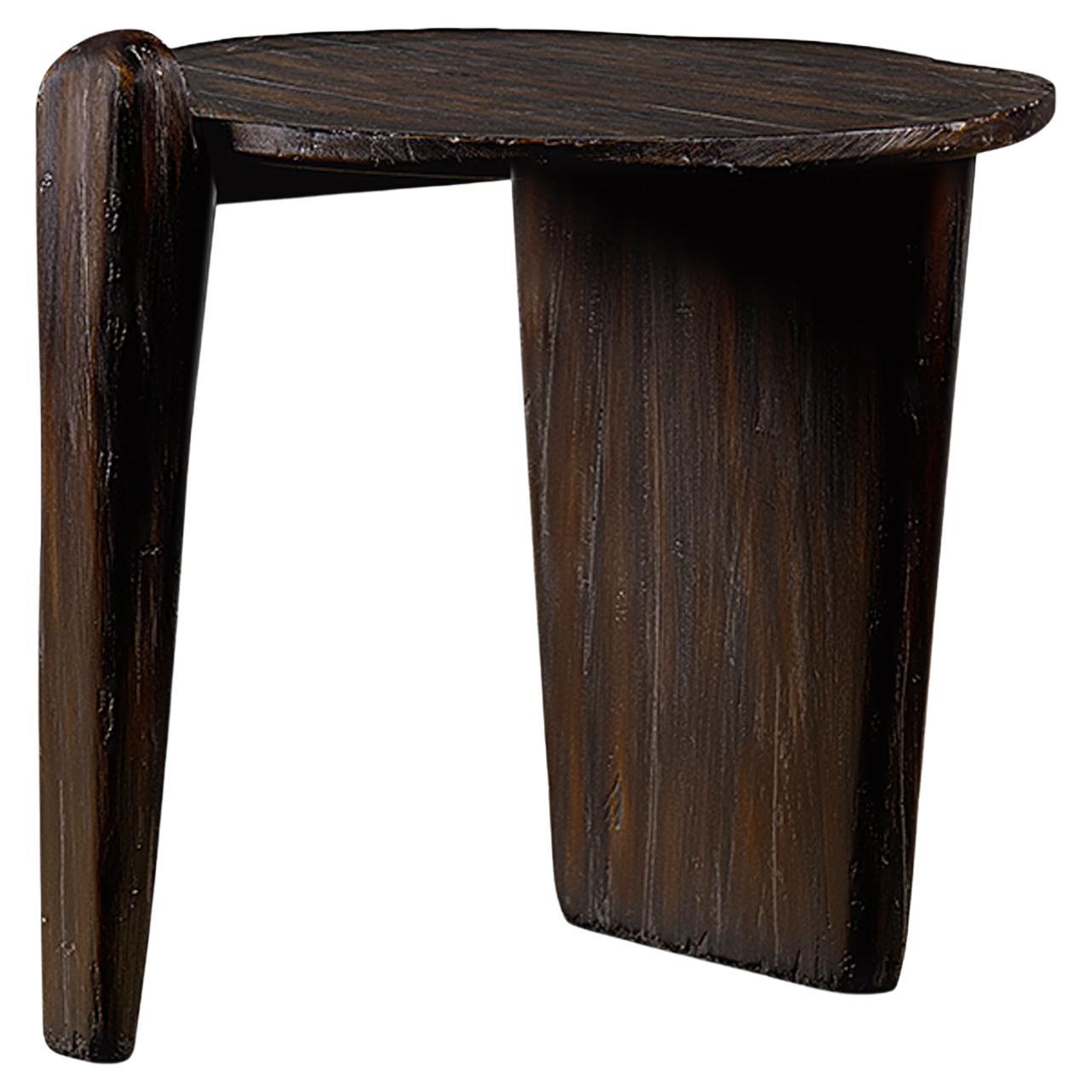 Asymmetrical Base Wood Lussat Lamp Table with Irregular Table Top For Sale